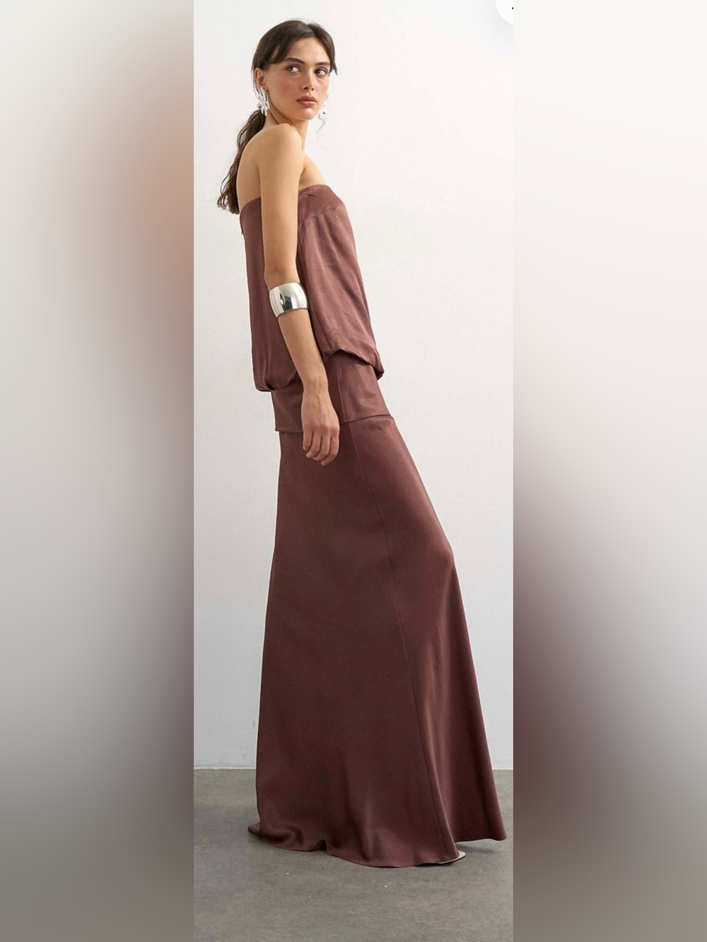 topshop satin dropped waist blouson bandeau maxi dress